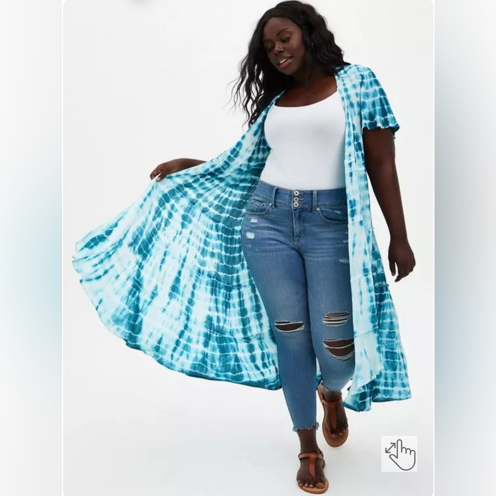 NWT Torrid Blue Tie-Dye Chiffon Hi-Lo Kimono